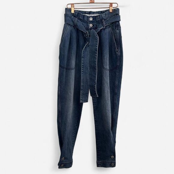 Something Navy boho slouchy June Tie Waist Denim Jeans Paperbag Jeans - Picture 2 of 7